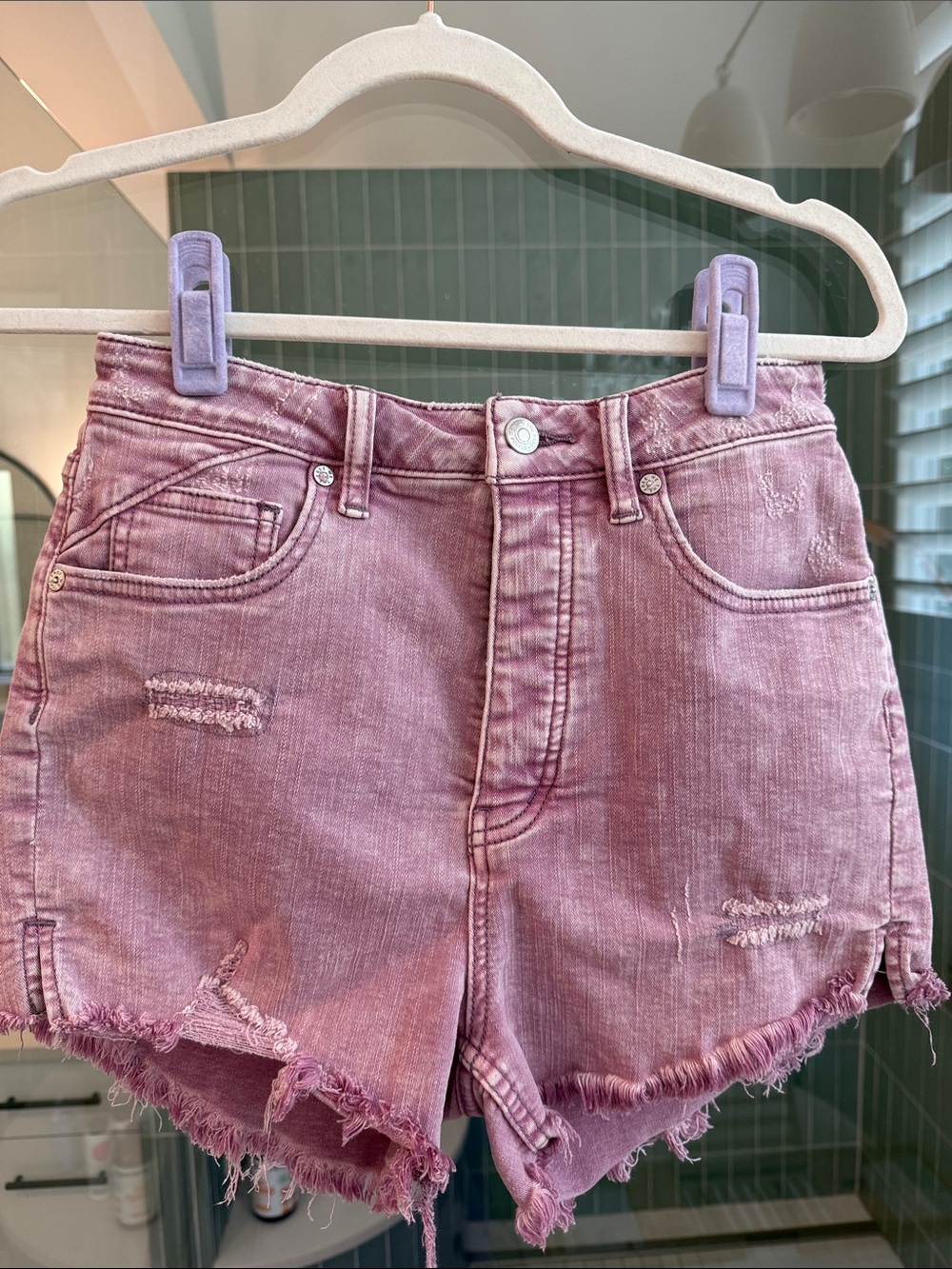 Free People Washed Rose Pink Distressed Denim Shorts